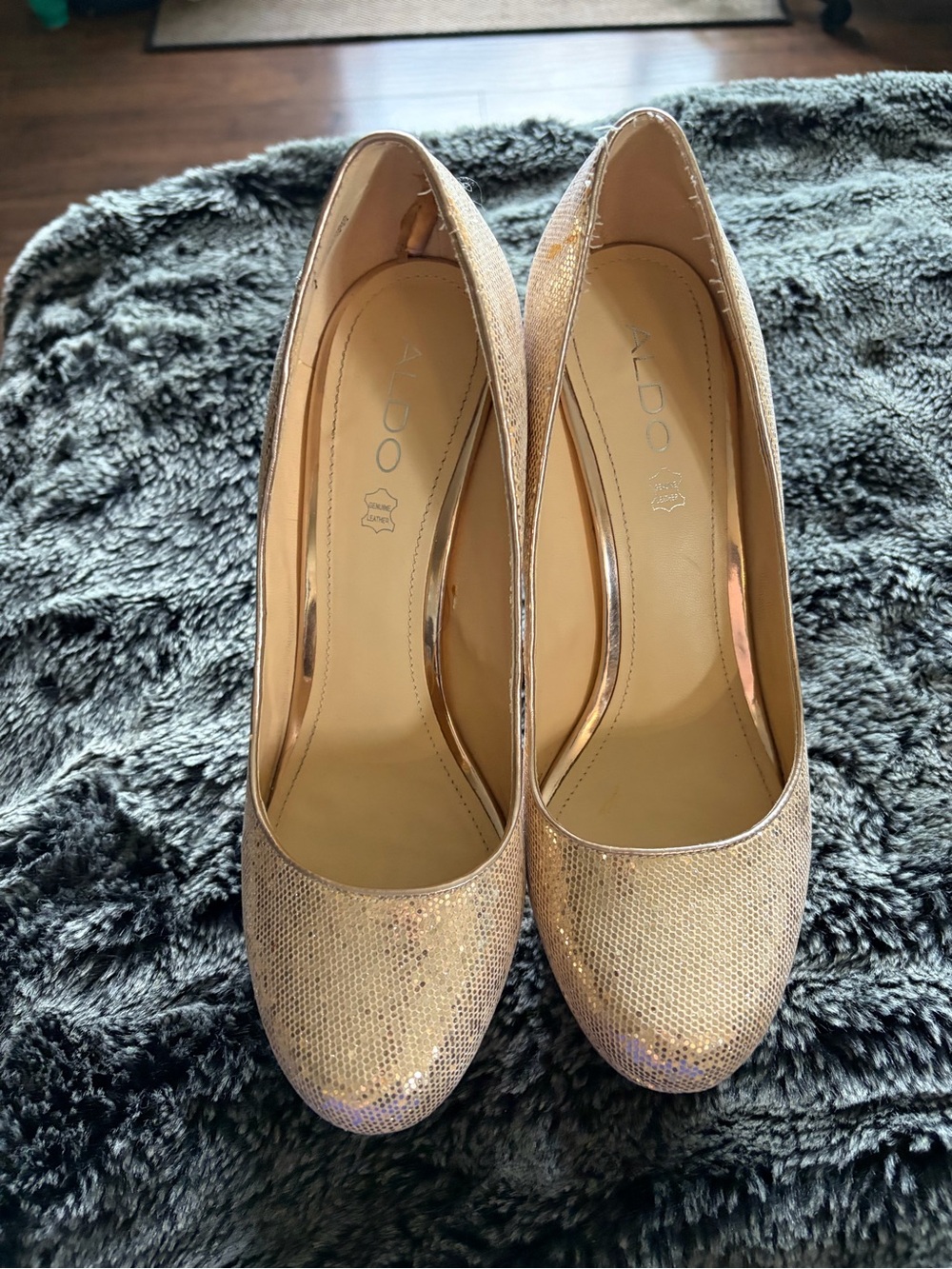 Aldo Rose Gold Glitter Round-Toe Pumps